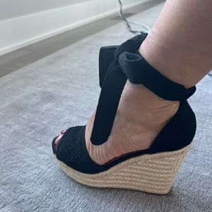 Suede ankle strap espadrilles EUC